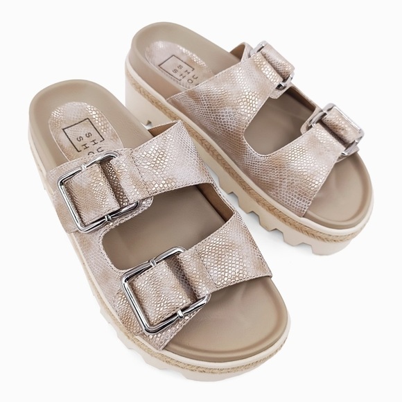 Shu Shop Metallic Snake Print Slide Sandals - Picture 1 of 13